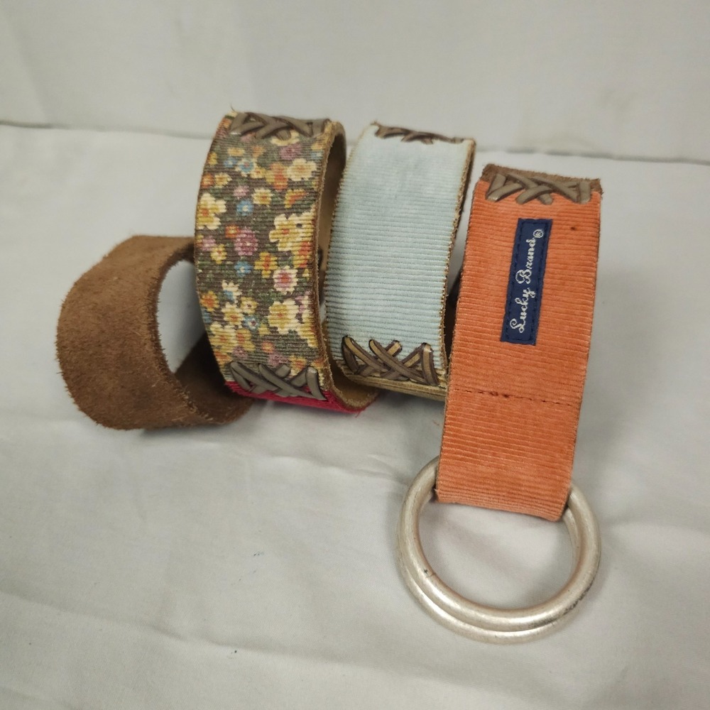 Vintage Lucky Brand Leather Belt Women 30 Inch Length Leather Corduroy Patchwork